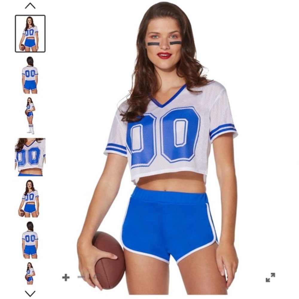 White & Blue Cropped Football Jersey and Shorts with Socks